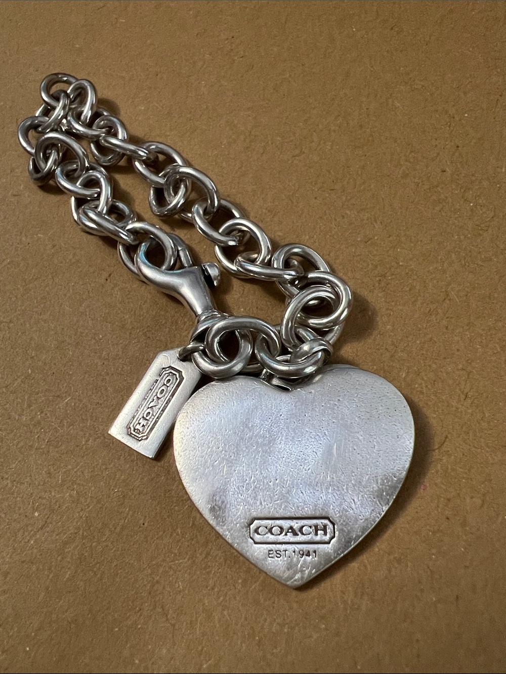 COACH Sterling Silver Double Heart 925 Bracelet with dog leash clasp 36 Grams - Picture 7 of 13